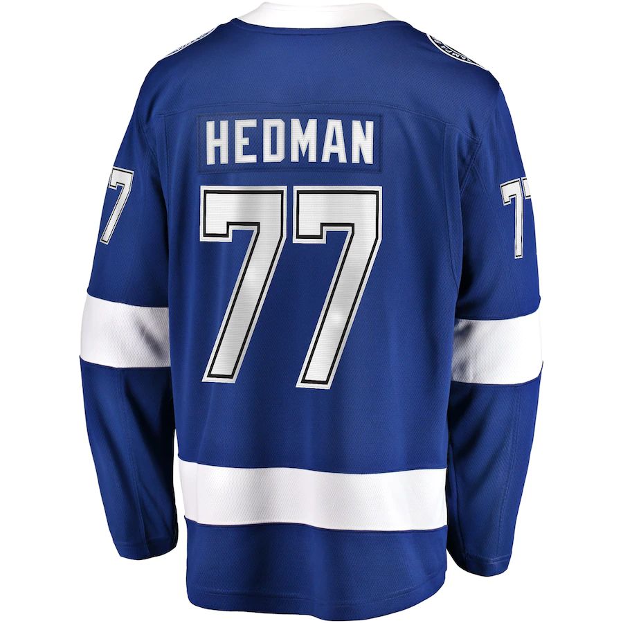 TB.Lightning #77 Victor Hedman Fanatics Branded Home 2022 Stanley Cup Final Breakaway Player Jersey  Blue Stitched American Hockey Jerseys - Main View