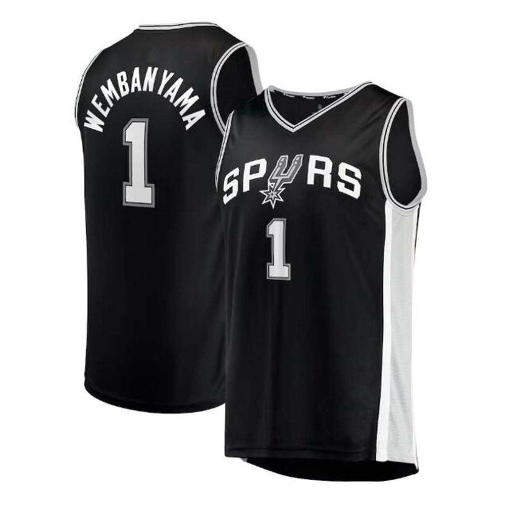 S.Antonio Spurs #1 Victor Wembanyama Fanatics Branded 2023 Draft First Round Pick Fast Break Replica Jersey - Icon Edition - Black Stitched American Basketball Jersey - Main View