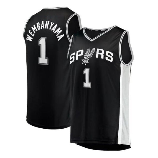 S.Antonio Spurs #1 Victor Wembanyama Fanatics Branded 2023 Draft First Round Pick Fast Break Replica Jersey - Icon Edition - Black Stitched American Basketball Jersey - Main View