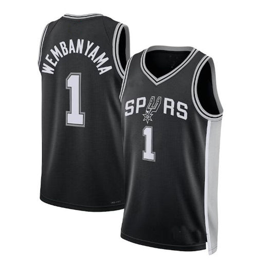 S.Antonio Spurs #1 Victor Wembanyama Unisex 2023 Draft First Round Pick Swingman Jersey - Icon Edition - Black Stitched American Basketball Jersey - Main View