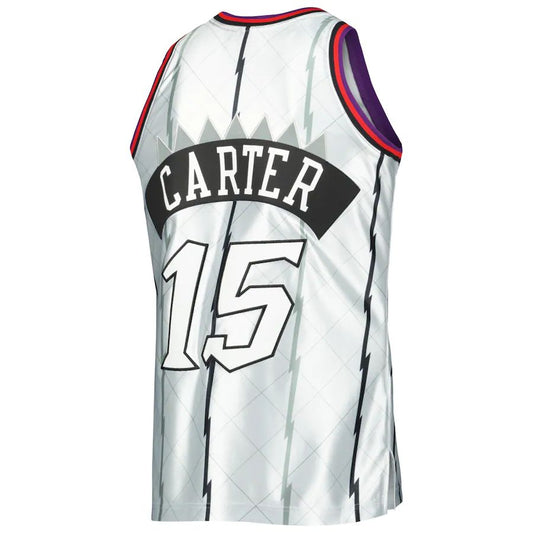 T.Raptors #15 Vince Carter Mitchell & Ness 1998-99 Hardwood Classics 75th Anniversary Swingman Jersey Platinum Stitched American Basketball Jersey - Main View