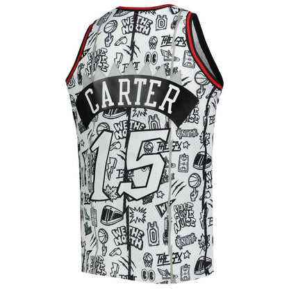 T.Raptors #15 Vince Carter Mitchell & Ness 1998-99 Hardwood Classics Doodle Swingman Jersey White Stitched American Basketball Jersey - Main View