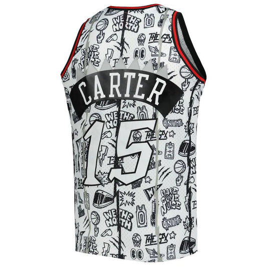 T.Raptors #15 Vince Carter Mitchell & Ness 1998-99 Hardwood Classics Doodle Swingman Jersey White Stitched American Basketball Jersey - Main View