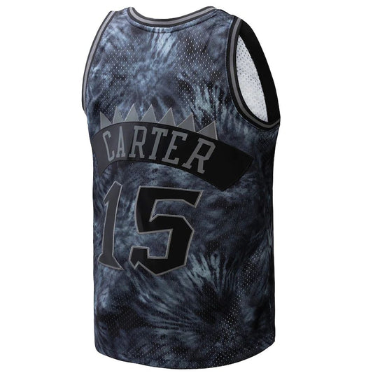 T.Raptors #15 Vince Carter Mitchell & Ness Unisex Hardwood Classics 1998-99 Tie-Dye Swingman Jersey Black Stitched American Basketball Jersey - Main View