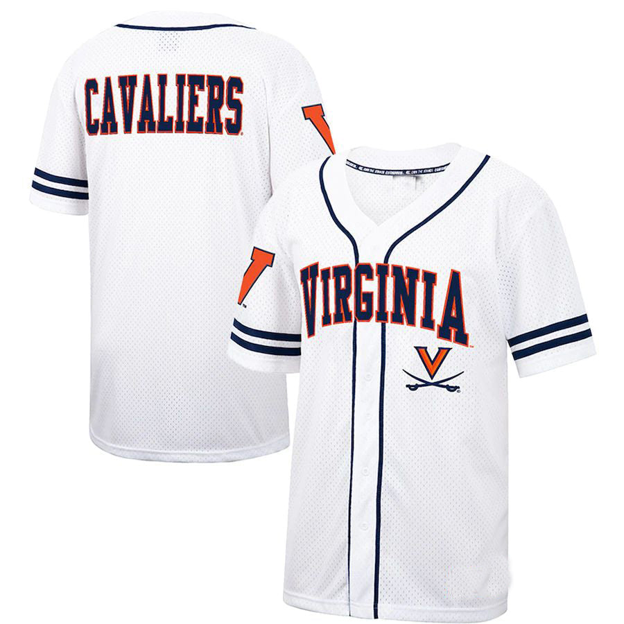 V.Cavaliers Colosseum Free Spirited Baseball Jersey White Navy Stitched American College Jerseys - Main View