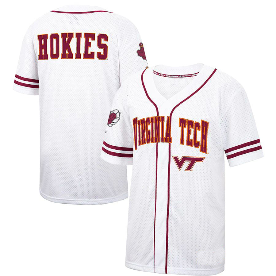 V.Tech Hokies Colosseum Free Spirited Baseball Jersey White Maroon Stitched American College Jerseys - Main View