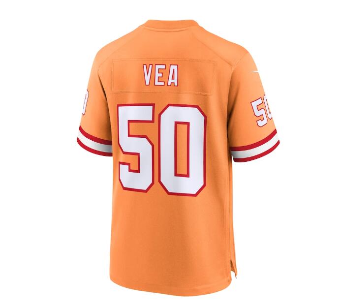 TB.Buccaneers #50 Vita Vea Throwback Game Jersey - Orange Stitched American Football Jerseys - Main View
