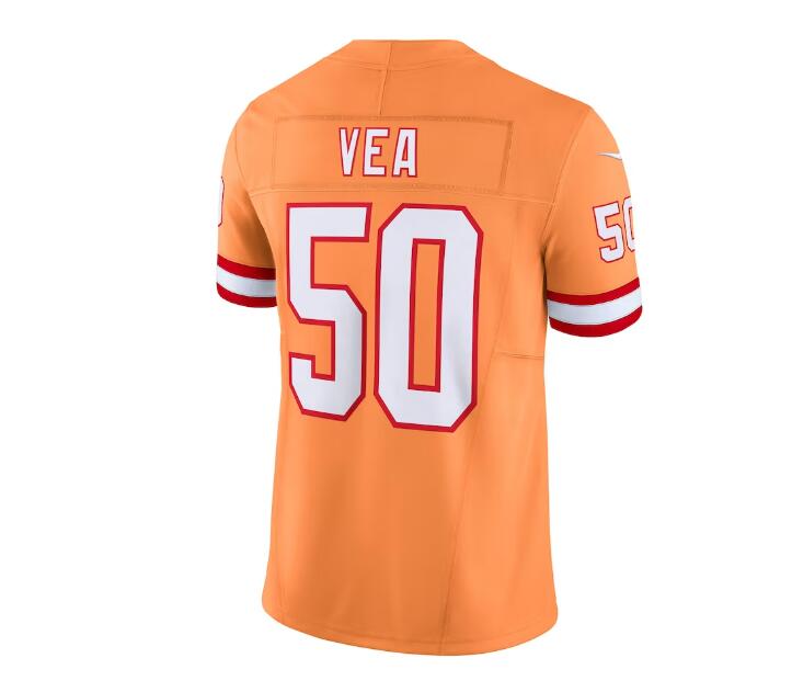 TB.Buccaneers #50 Vita Vea Throwback Vapor F.U.S.E. Limited Jersey - Orange Stitched American Football Jerseys - Main View