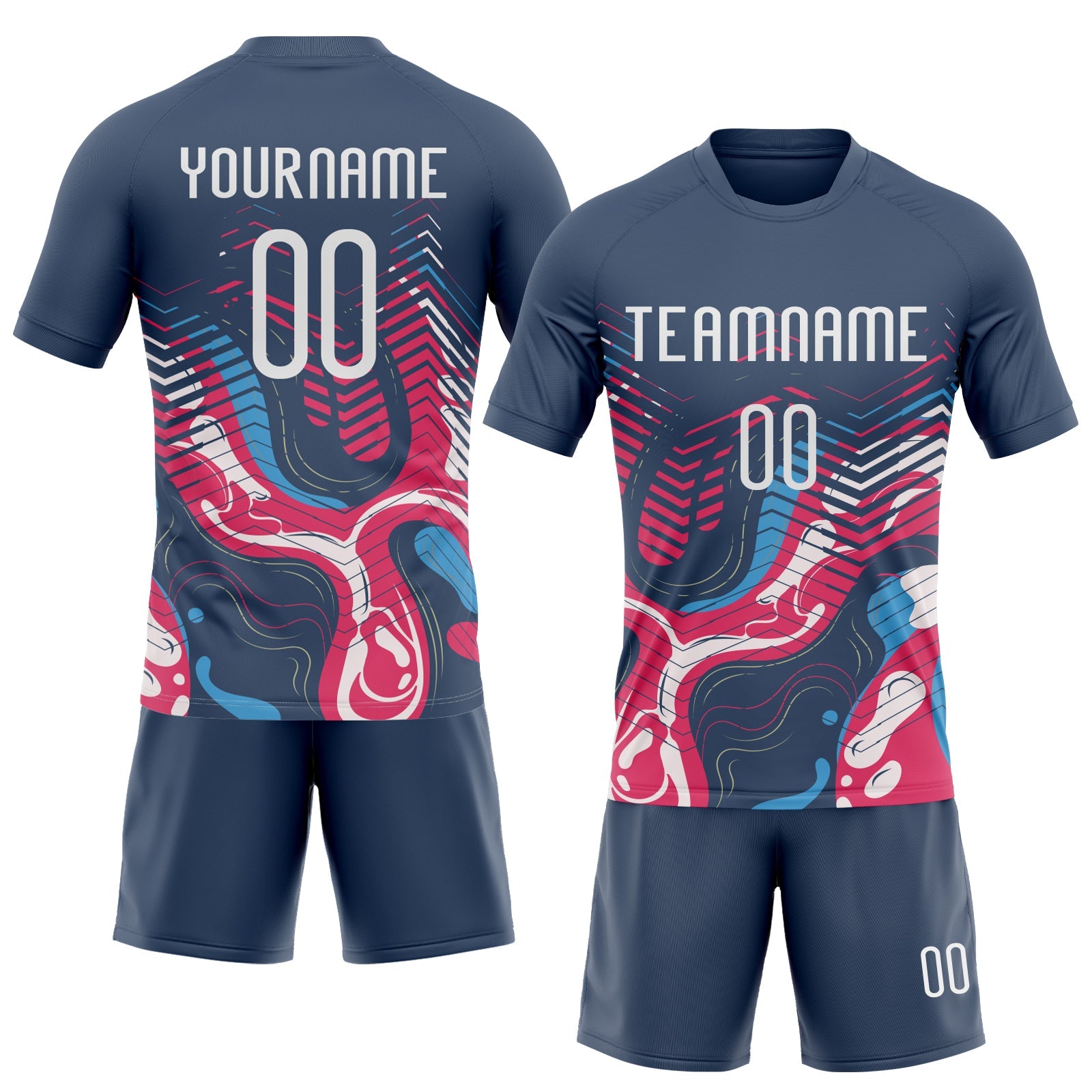 Custom Navy White Fluid Sublimation Volleyball Uniform Jersey view 2