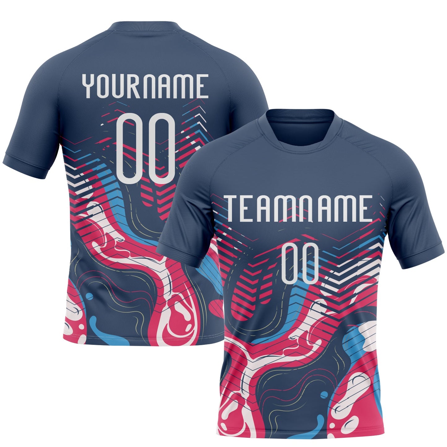 Custom Navy White Fluid Sublimation Volleyball Uniform Jersey - Main View