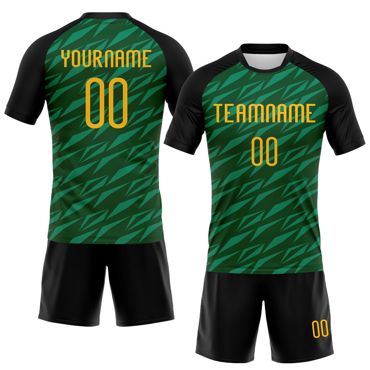 Custom Green Gold-Black Geometric Shape Sublimation Volleyball Uniform Jersey view 2