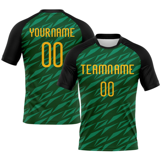 Custom Green Gold-Black Geometric Shape Sublimation Volleyball Uniform Jersey - Main View