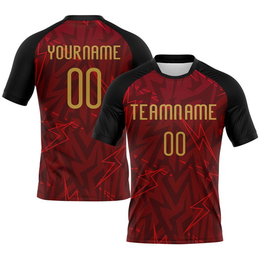 Custom Crimson Old Gold-Black Lightning Sublimation Volleyball Uniform Jersey - Main View