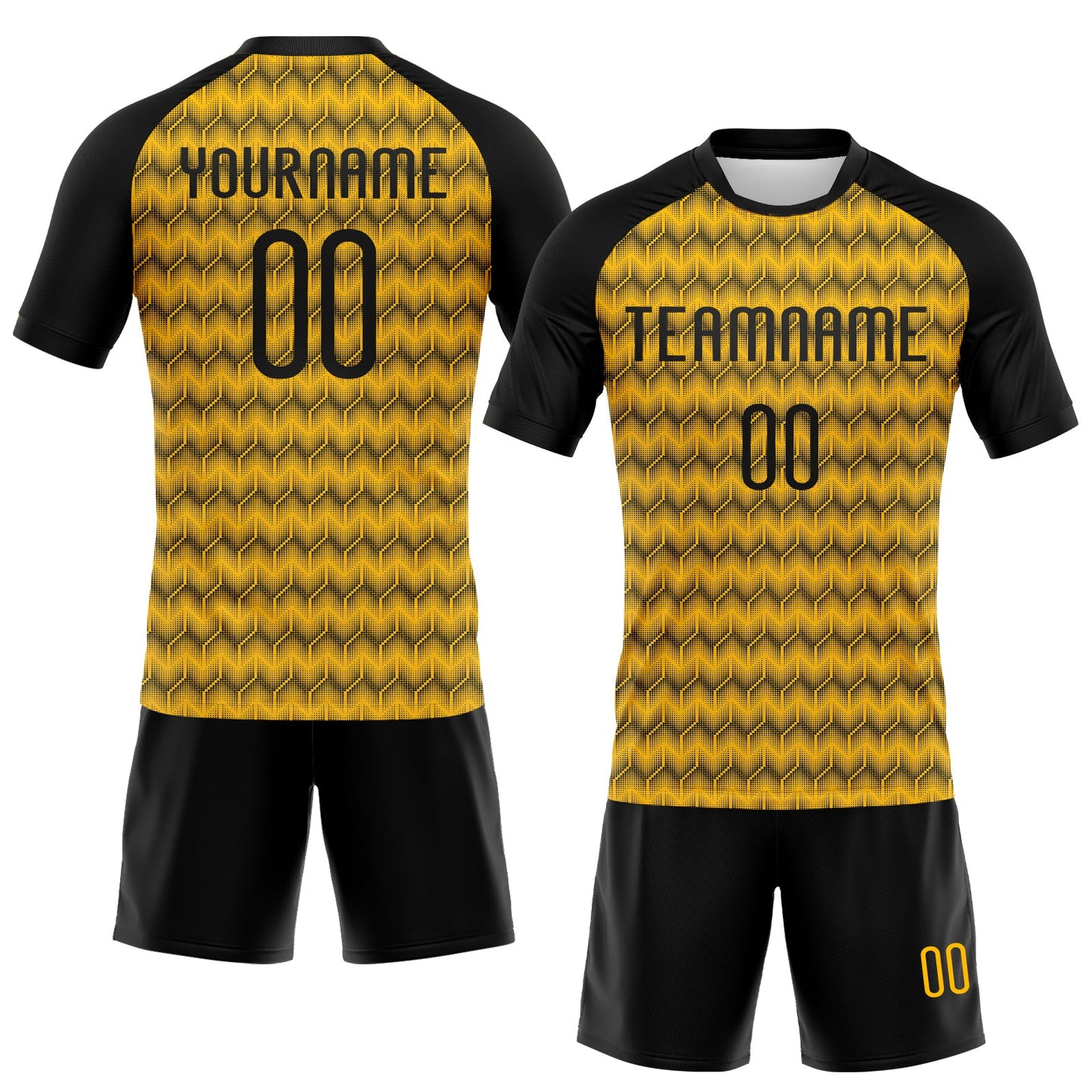 Custom Gold Black Geometric Shape Sublimation Volleyball Uniform Jersey view 2