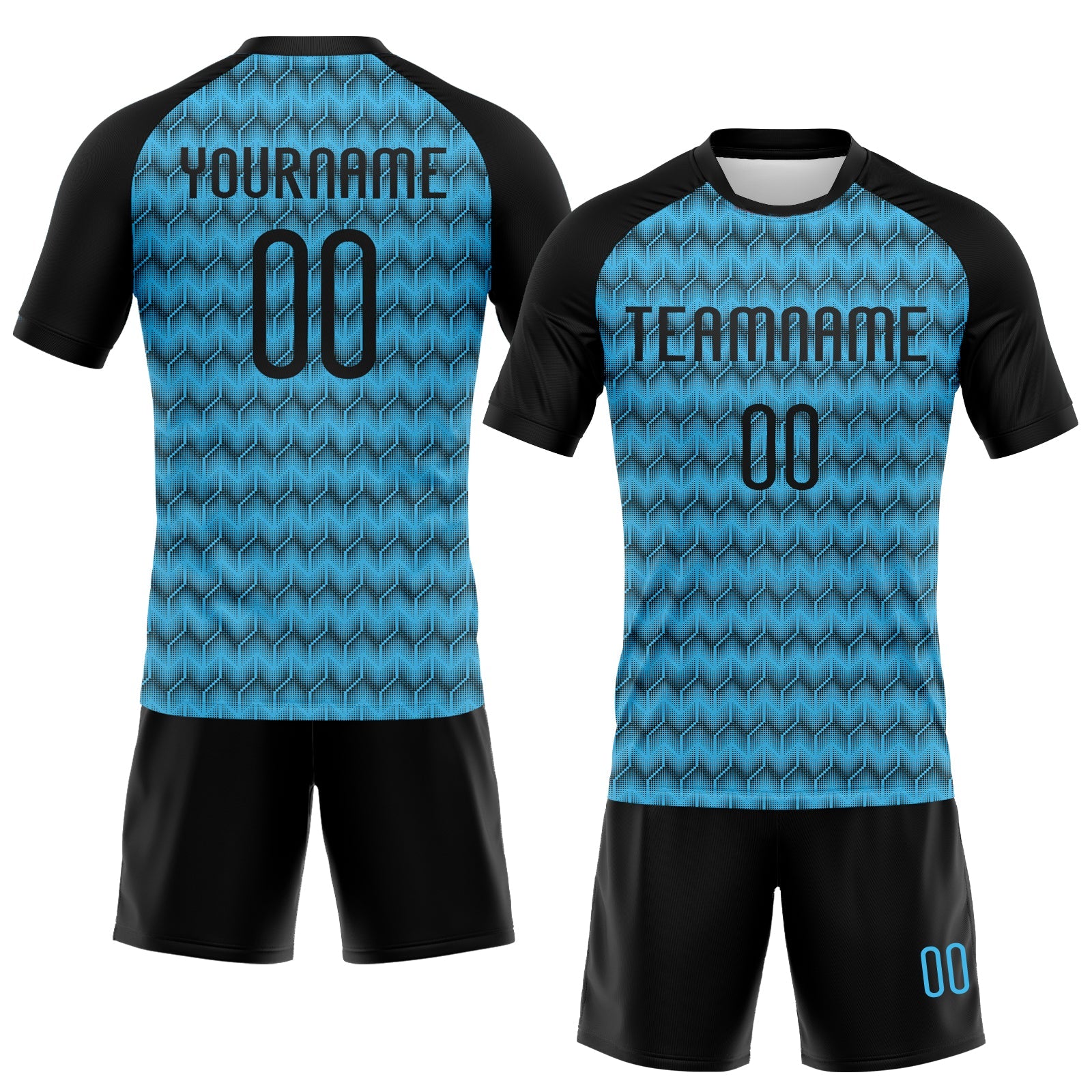 Custom Sky Blue Black Geometric Shape Sublimation Volleyball Uniform Jersey view 2