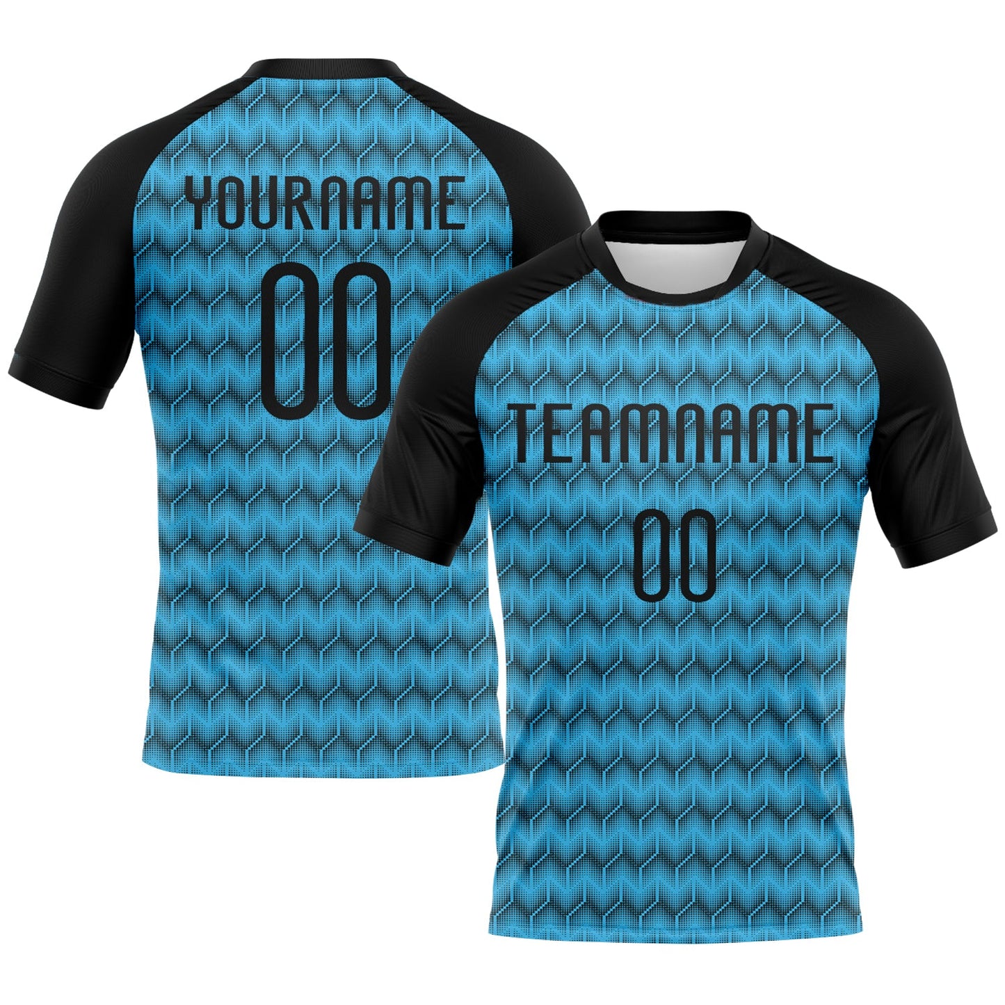 Custom Sky Blue Black Geometric Shape Sublimation Volleyball Uniform Jersey - Main View