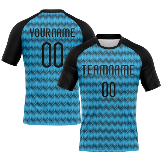 Custom Sky Blue Black Geometric Shape Sublimation Volleyball Uniform Jersey - Main View