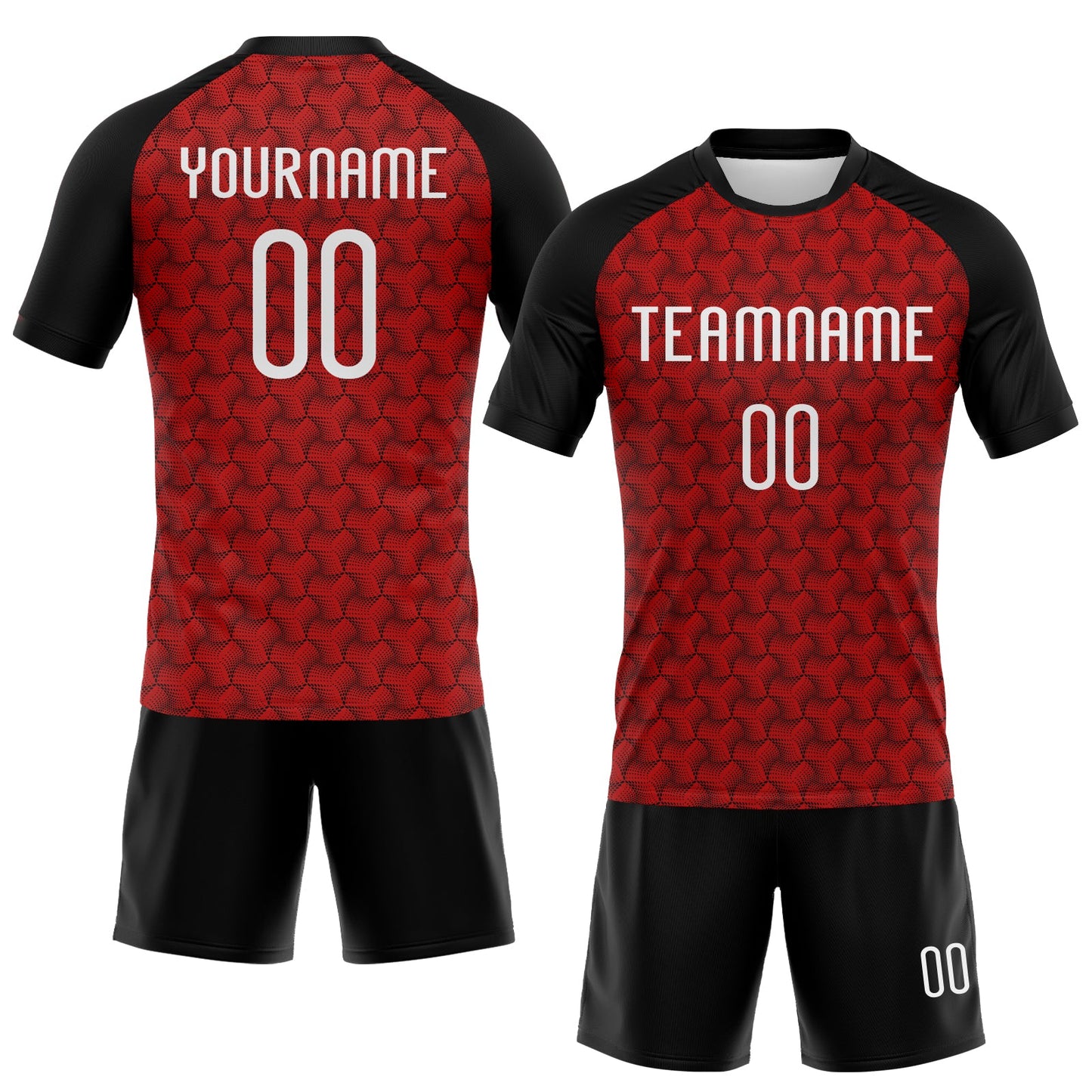 Custom Red White-Black Geometric Shape Sublimation Volleyball Uniform Jersey view 2