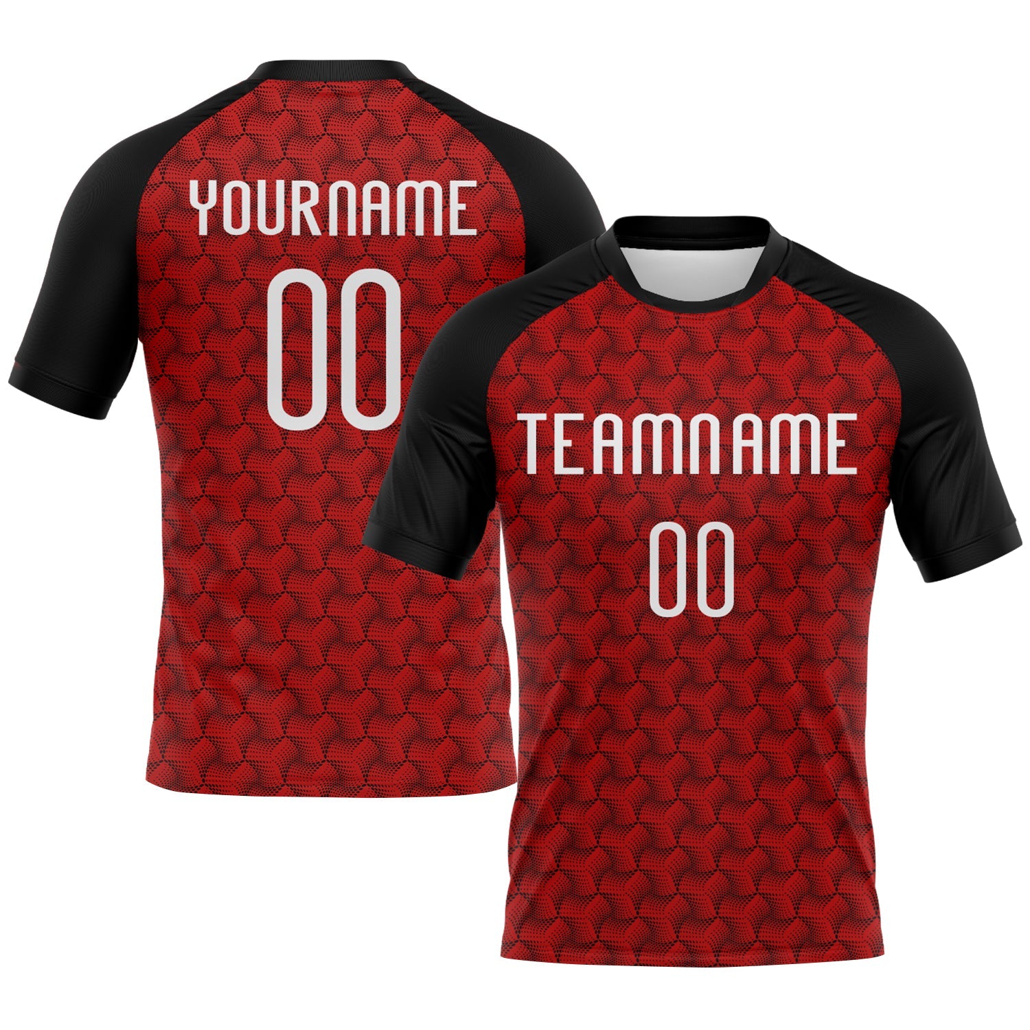 Custom Red White-Black Geometric Shape Sublimation Volleyball Uniform Jersey - Main View