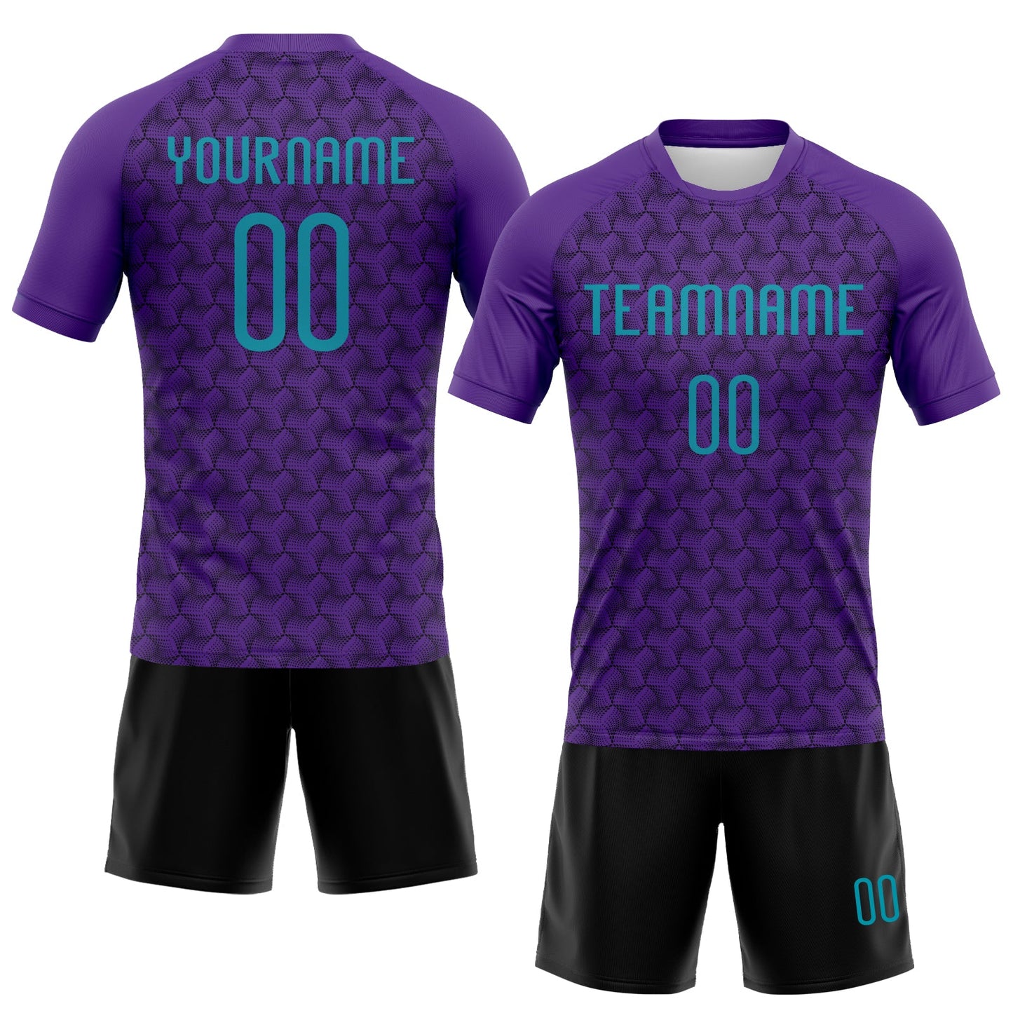 Custom Purple Teal-Black Geometric Shape Sublimation Volleyball Uniform Jersey view 2