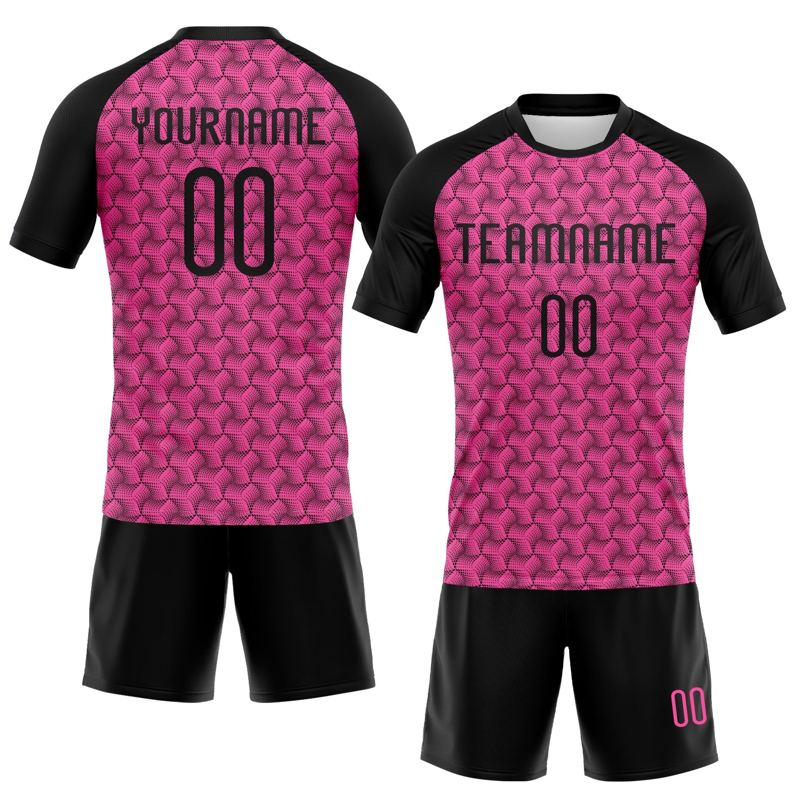 Custom Pink Black Geometric Shape Sublimation Volleyball Uniform Jersey view 2