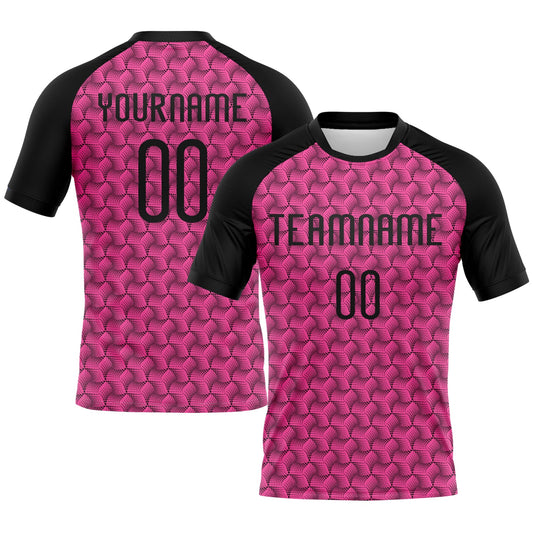 Custom Pink Black Geometric Shape Sublimation Volleyball Uniform Jersey - Main View