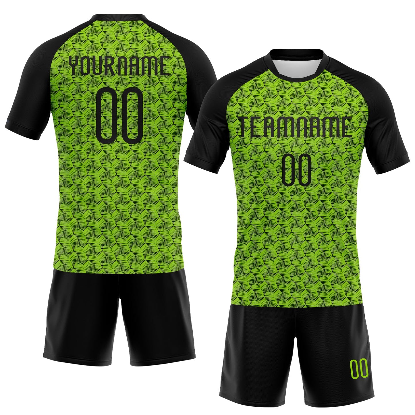 Custom Neon Green Black Geometric Shape Sublimation Volleyball Uniform Jersey view 2