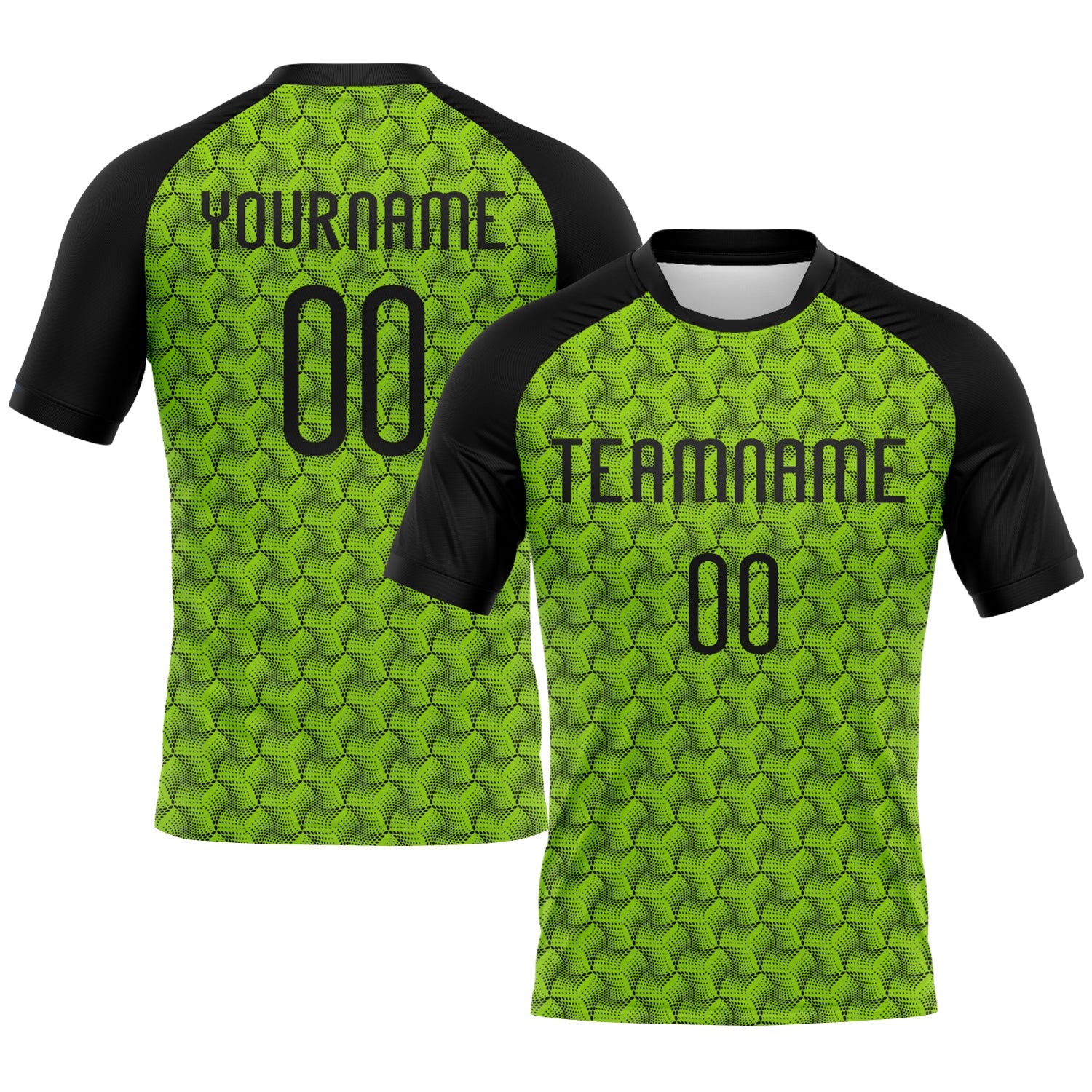 Custom Neon Green Black Geometric Shape Sublimation Volleyball Uniform Jersey - Main View