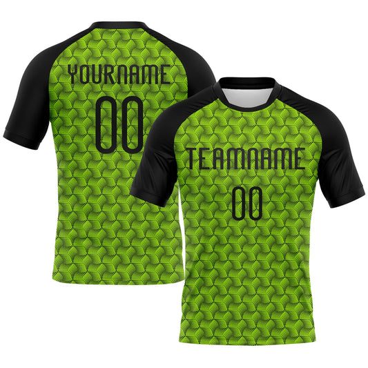 Custom Neon Green Black Geometric Shape Sublimation Volleyball Uniform Jersey - Main View