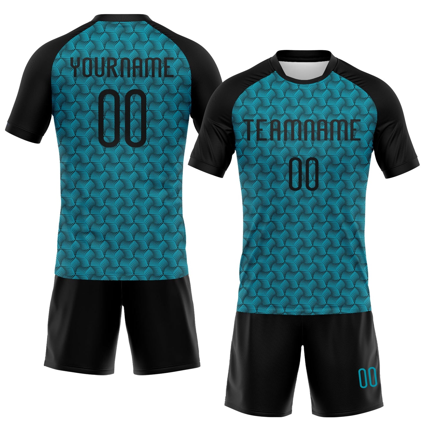 Custom Teal Black Geometric Shape Sublimation Volleyball Uniform Jersey view 2