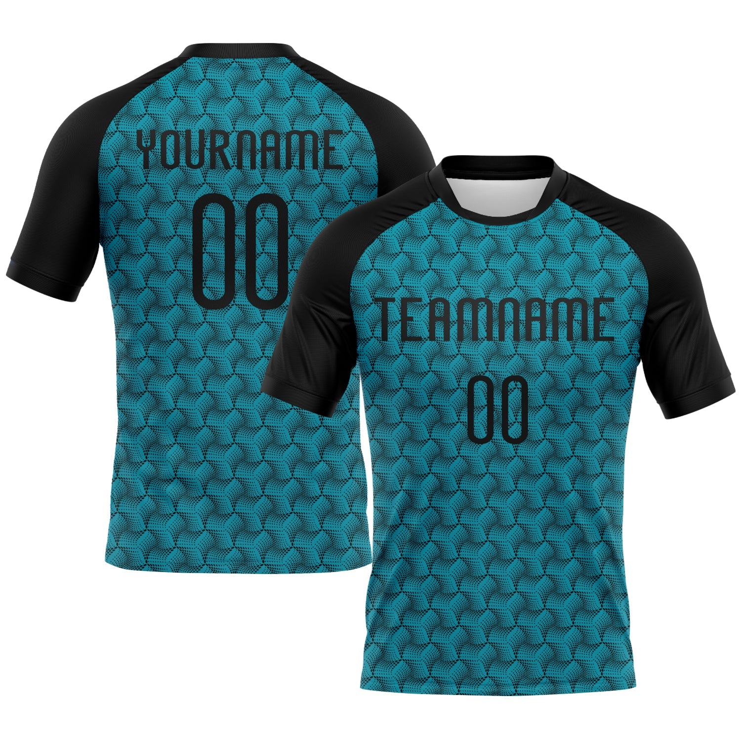 Custom Teal Black Geometric Shape Sublimation Volleyball Uniform Jersey - Main View