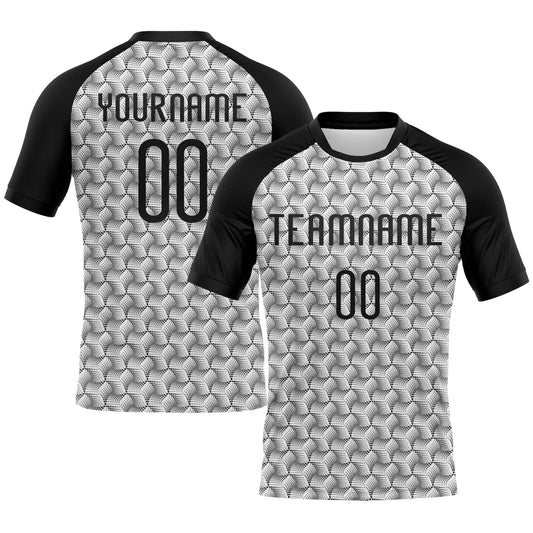 Custom White Black Geometric Shape Sublimation Volleyball Uniform Jersey - Main View