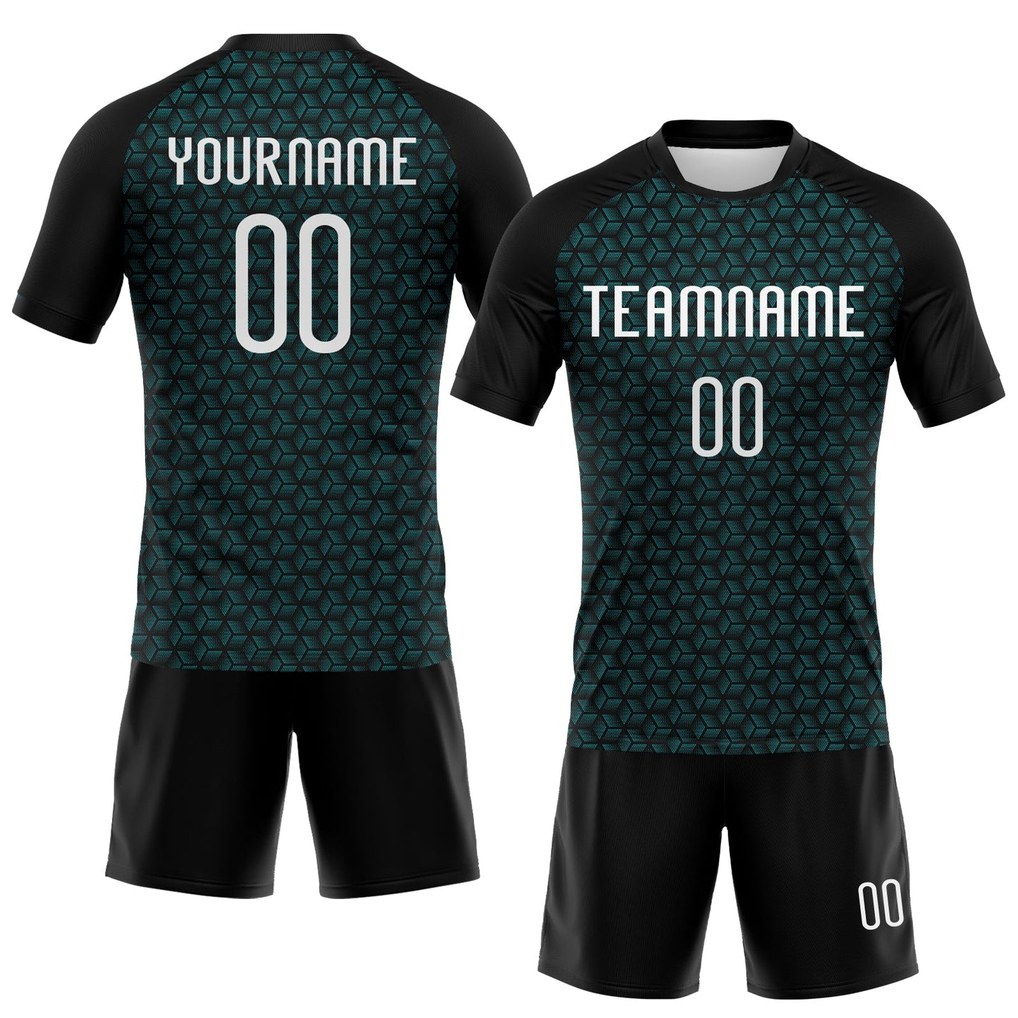 Custom Teal White-Black Geometric Shape Sublimation Volleyball Uniform Jersey view 2