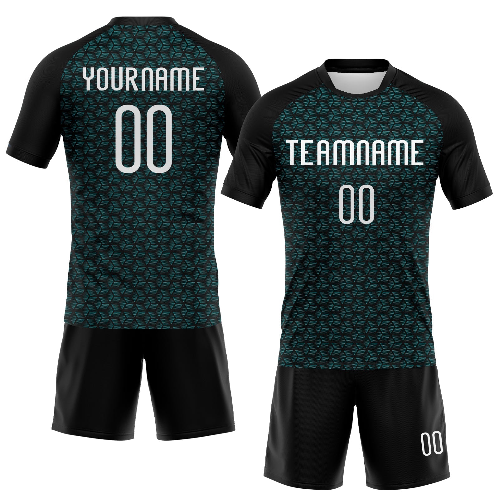 Custom Teal White-Black Geometric Shape Sublimation Volleyball Uniform Jersey view 2