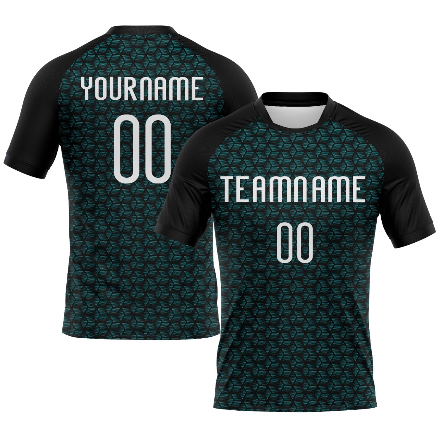 Custom Teal White-Black Geometric Shape Sublimation Volleyball Uniform Jersey - Main View