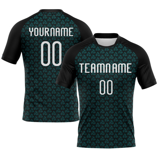 Custom Teal White-Black Geometric Shape Sublimation Volleyball Uniform Jersey - Main View