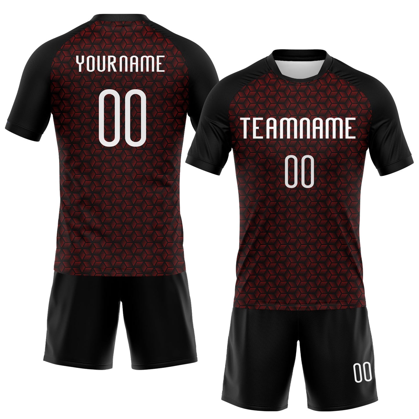 Custom Red White-Black Geometric Shape Sublimation Volleyball Uniform Jersey view 2