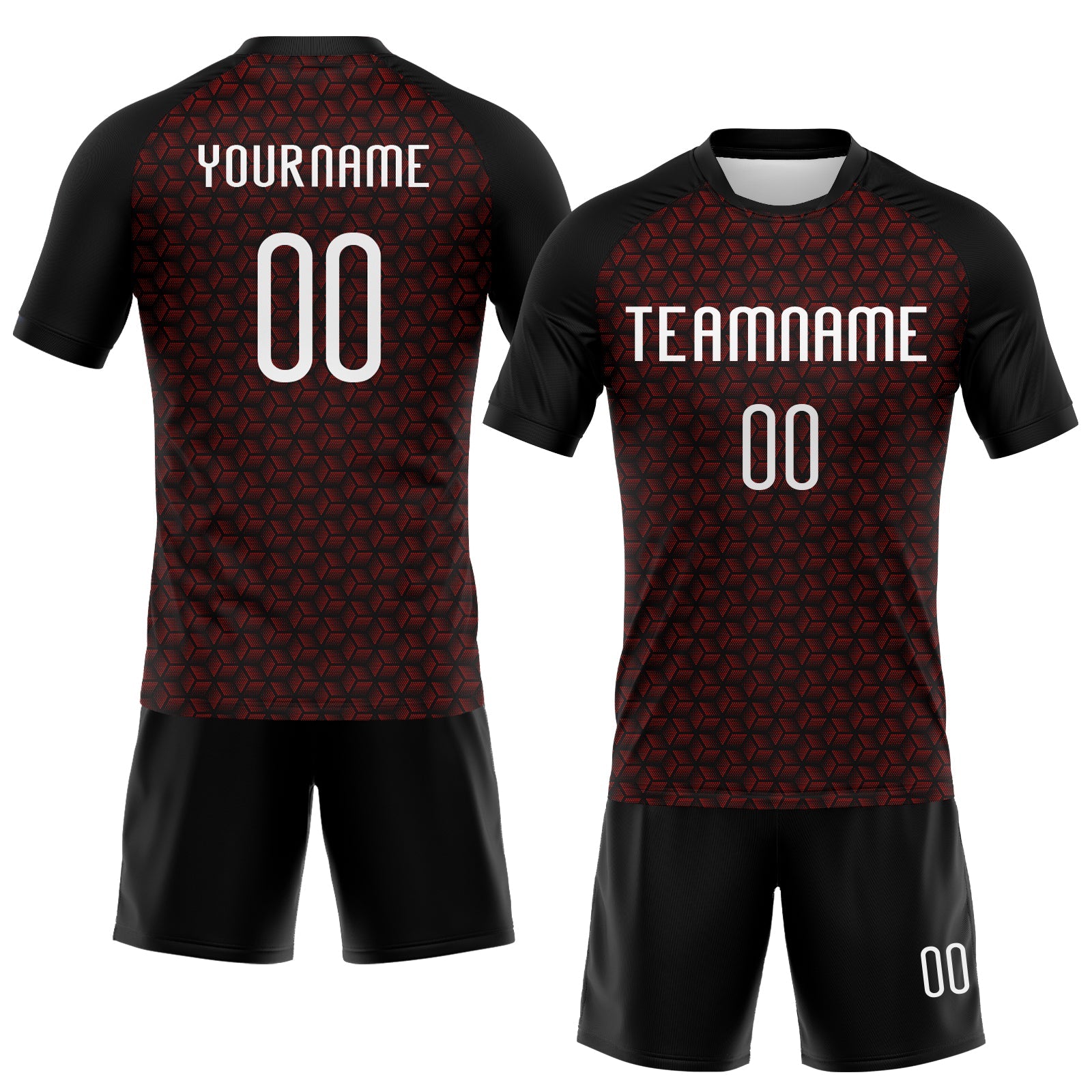 Custom Red White-Black Geometric Shape Sublimation Volleyball Uniform Jersey view 2