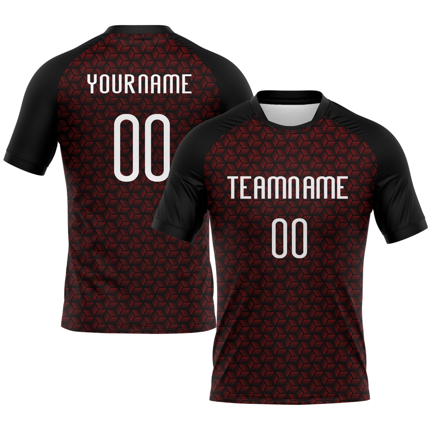 Custom Red White-Black Geometric Shape Sublimation Volleyball Uniform Jersey - Main View