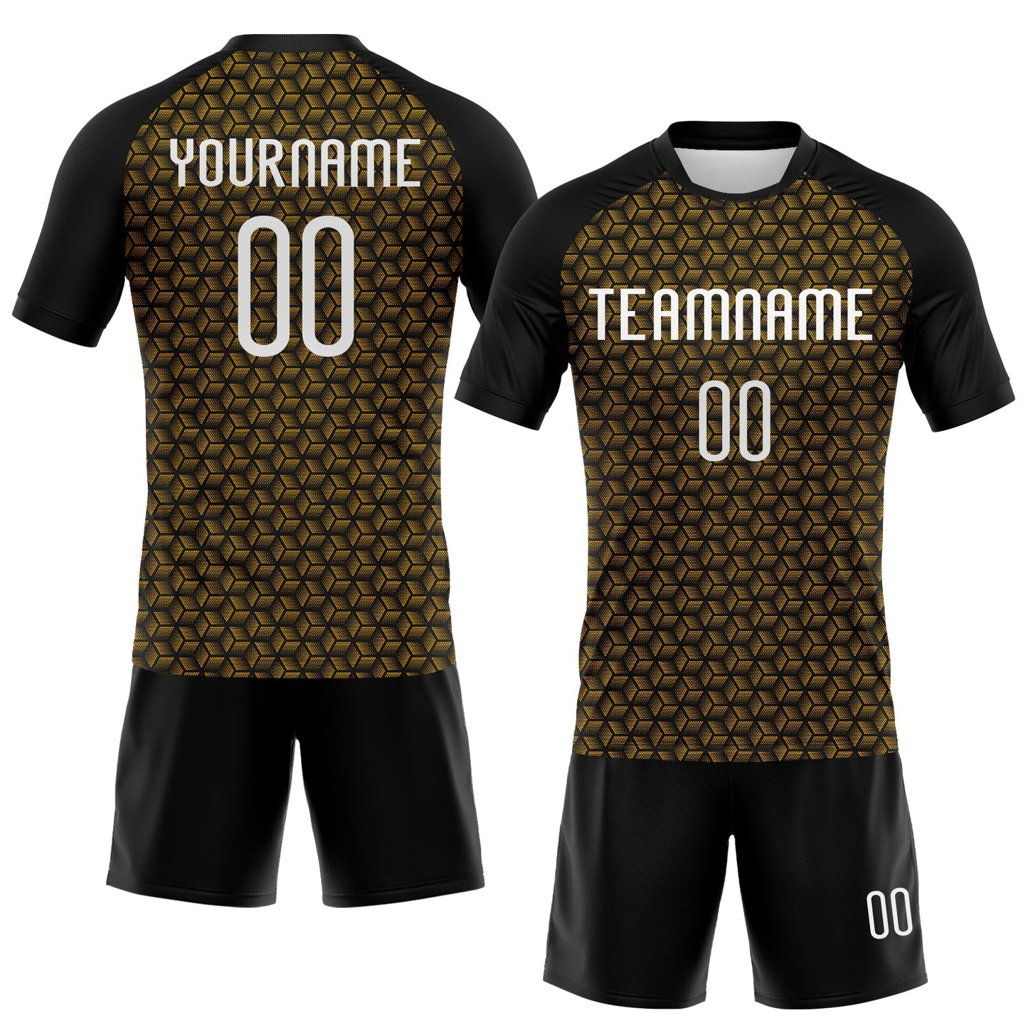 Custom Gold White-Black Geometric Shape Sublimation Volleyball Uniform Jersey view 2