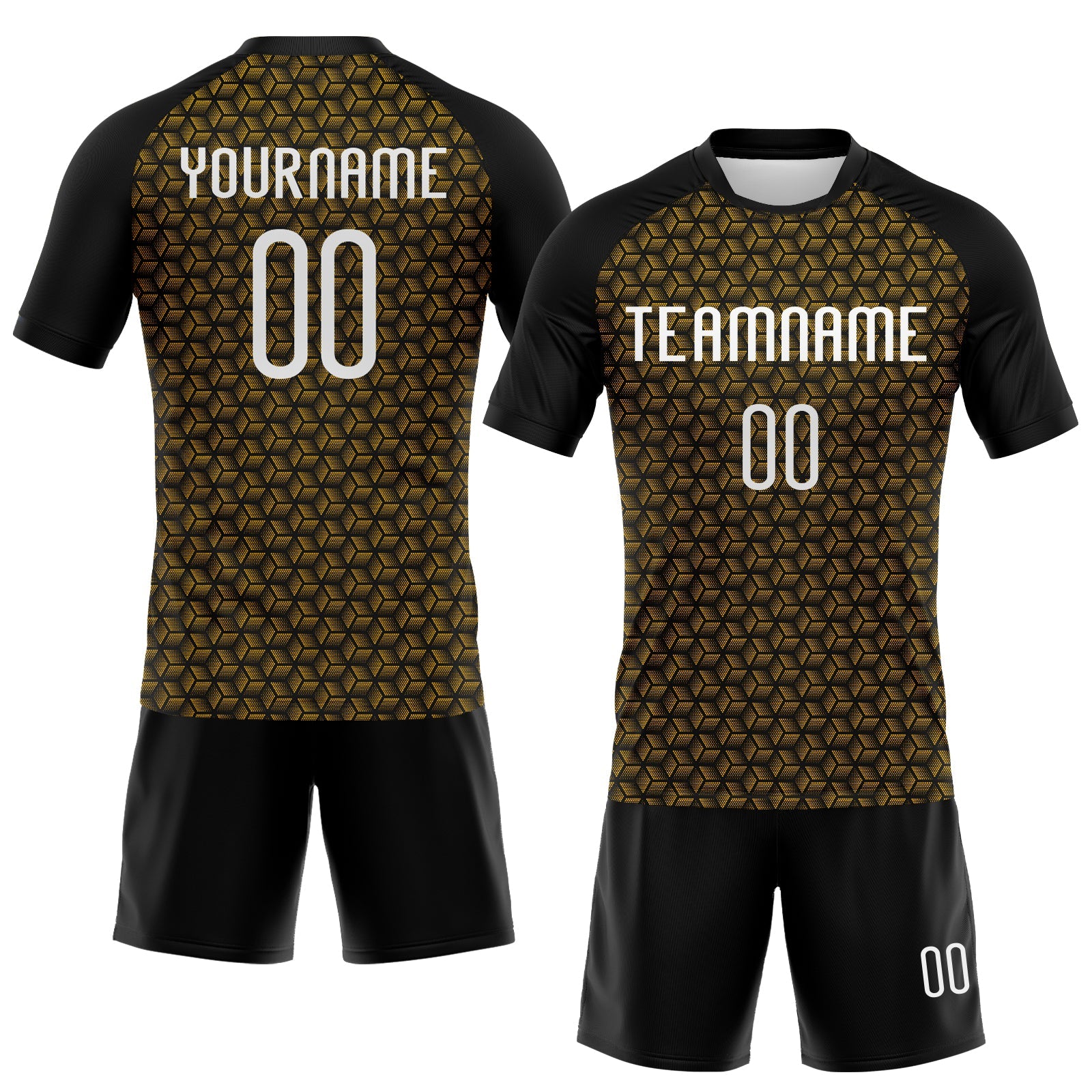 Custom Gold White-Black Geometric Shape Sublimation Volleyball Uniform Jersey view 2