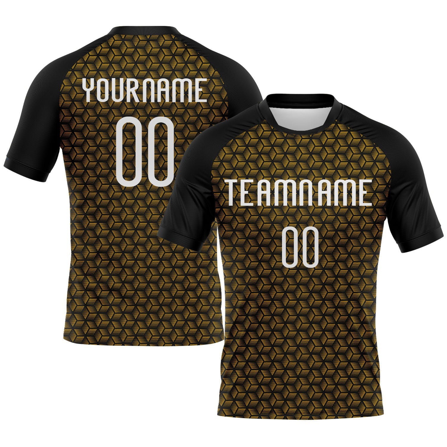 Custom Gold White-Black Geometric Shape Sublimation Volleyball Uniform Jersey - Main View