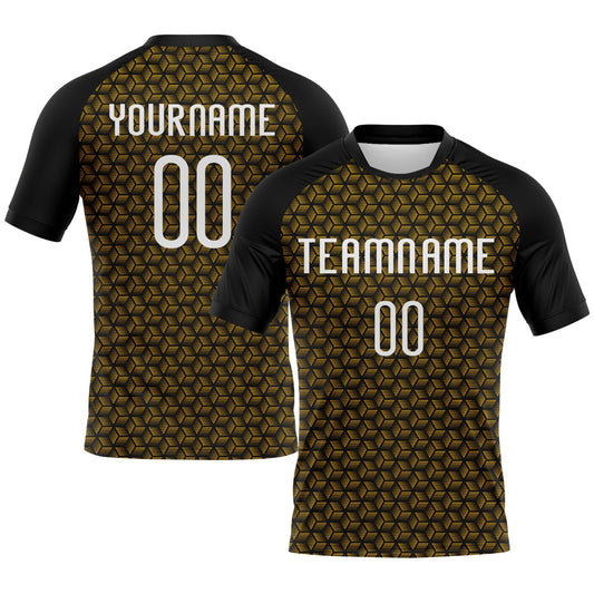 Custom Gold White-Black Geometric Shape Sublimation Volleyball Uniform Jersey - Main View