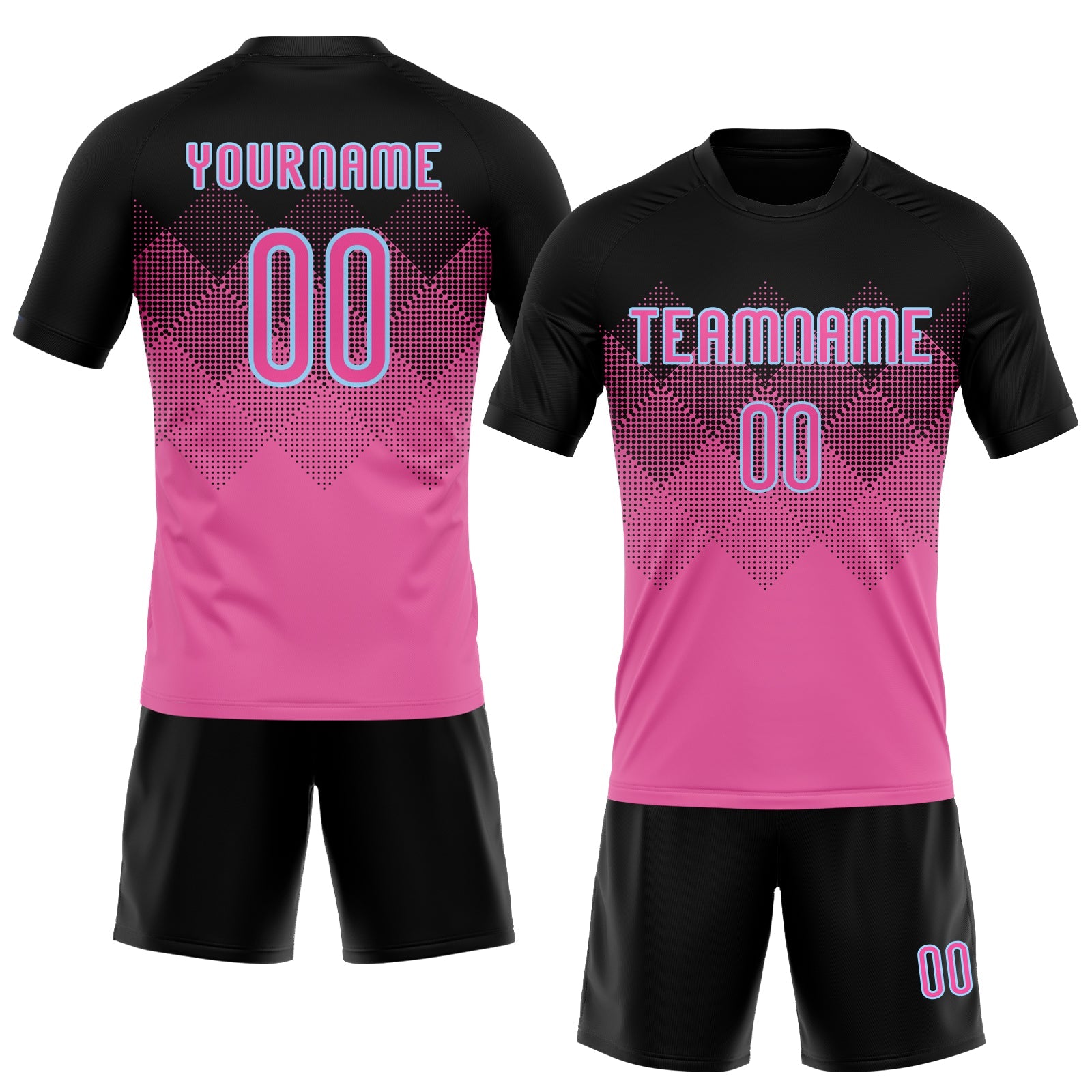 Custom Pink Black-Light Blue Geometric Shape Sublimation Volleyball Uniform Jersey view 2