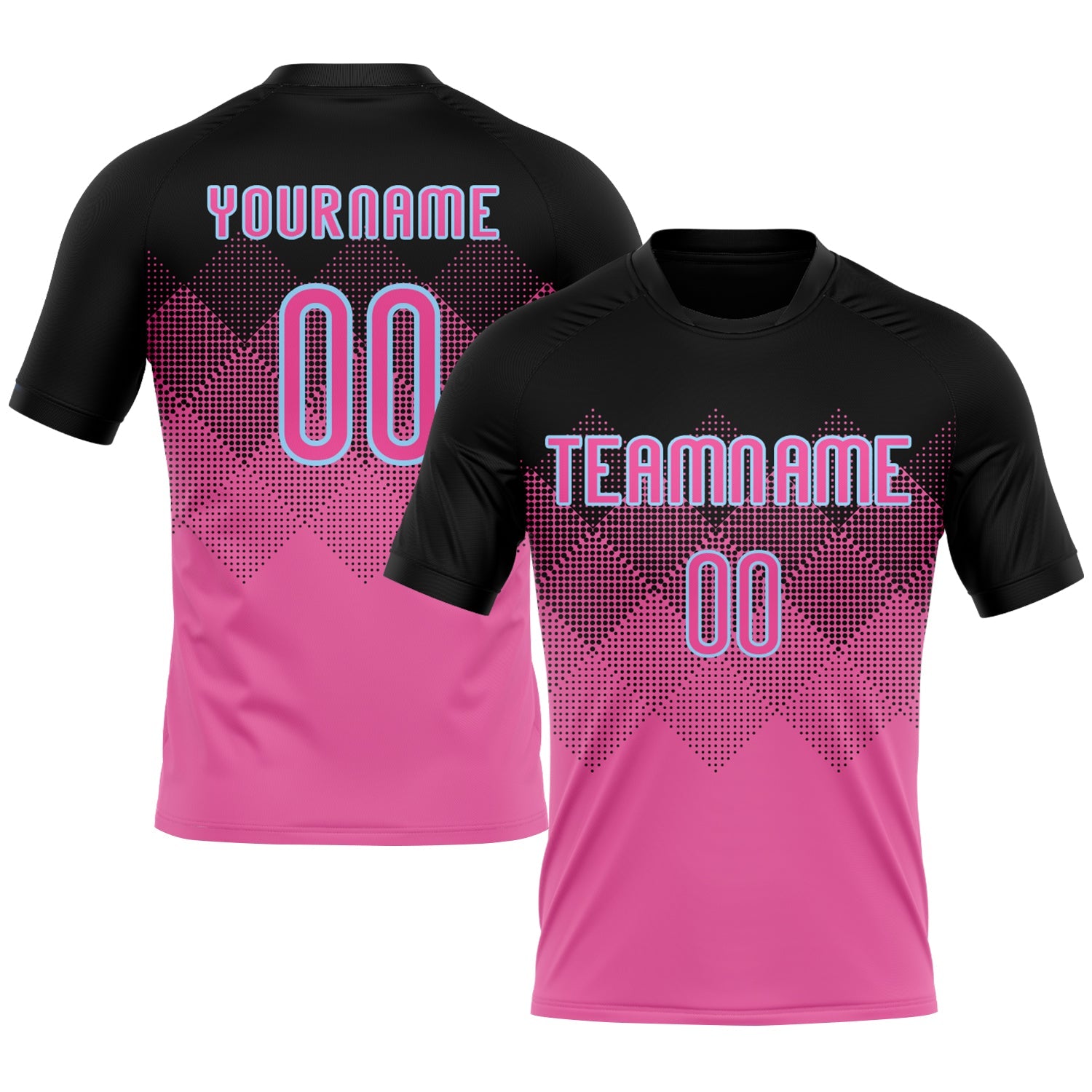 Custom Pink Black-Light Blue Geometric Shape Sublimation Volleyball Uniform Jersey - Main View