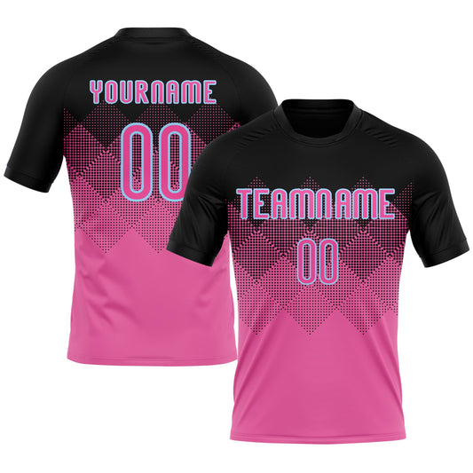 Custom Pink Black-Light Blue Geometric Shape Sublimation Volleyball Uniform Jersey - Main View