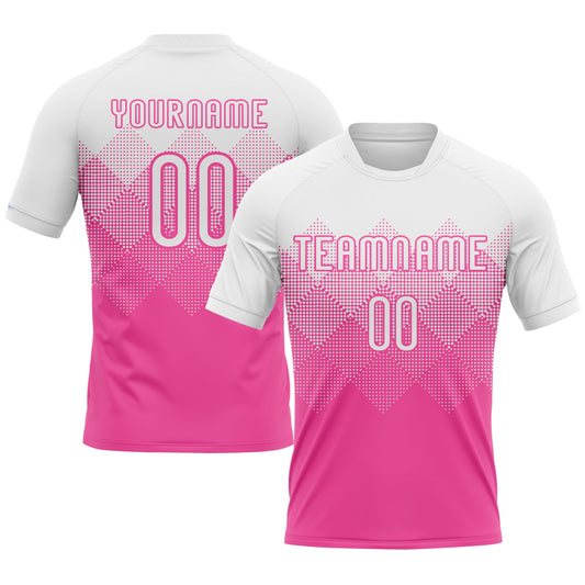 Custom Pink White Geometric Shape Sublimation Volleyball Uniform Jersey - Main View