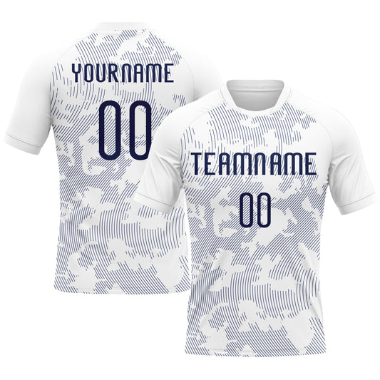 Custom White Navy Curve Lines Sublimation Volleyball Uniform Jersey - Main View