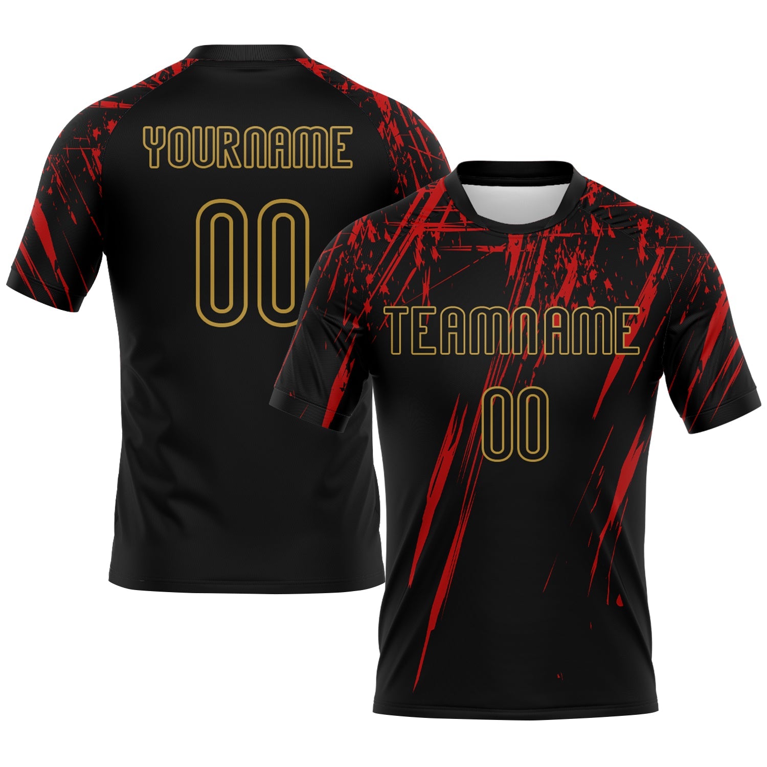 Custom Black Red-Old Gold Splash Sublimation Volleyball Uniform Jersey - Main View