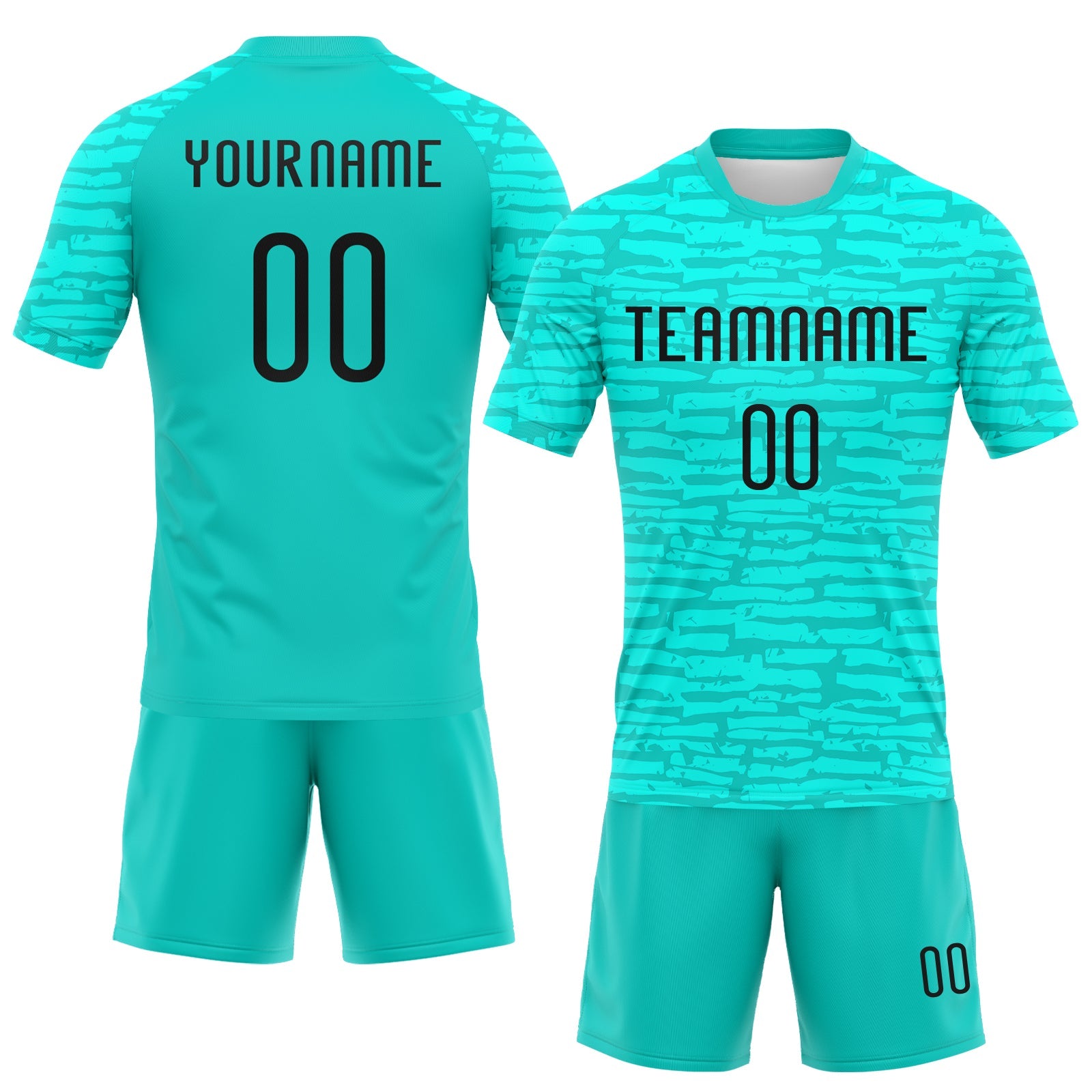 Custom Aqua Black Abstract Fragment Art Sublimation Volleyball Uniform Jersey view 2